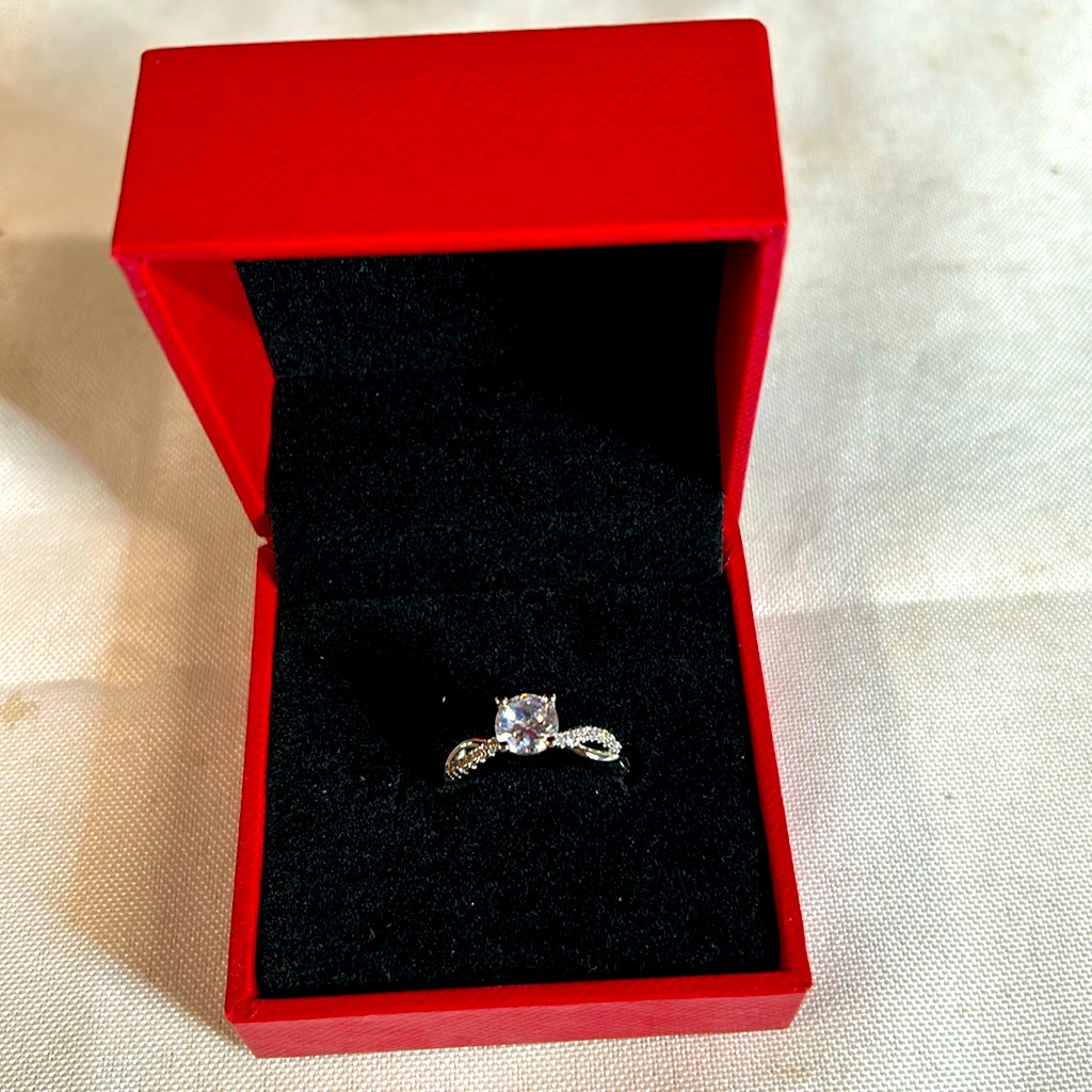 1 Ct. Carat Moissanite Silver Tone Ring. Adjustable. Nwt